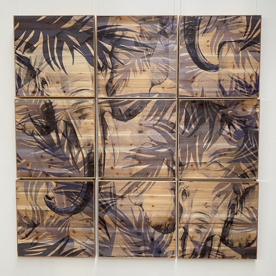 Set 9 panneaux bois imprimé ELEPHANT